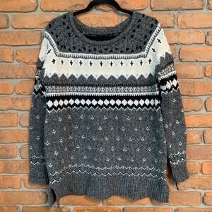 American Eagle Outfitters Fair Isle Sweater Womens Size Small Gray Pullover Knit